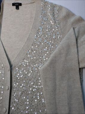 Talbots Cardigan Lambswool Angora Rabbit Hair Cream Sequins Button-up Sweater